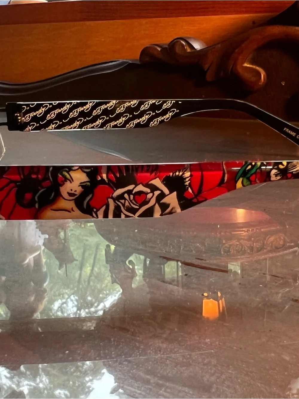 Unisex Metal Deadstock Vintage Ed Hardy Red Skull & Rose Pattern Eyeglass Frames
